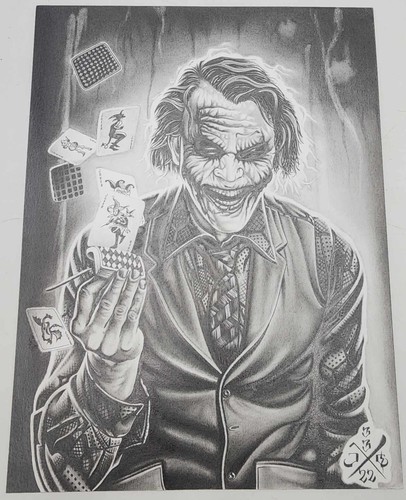 Prison Art Hand Drawn Pencil DC'S "Joker Wanna Play" ON 9x12 Canvas Paper - Picture 4 of 4