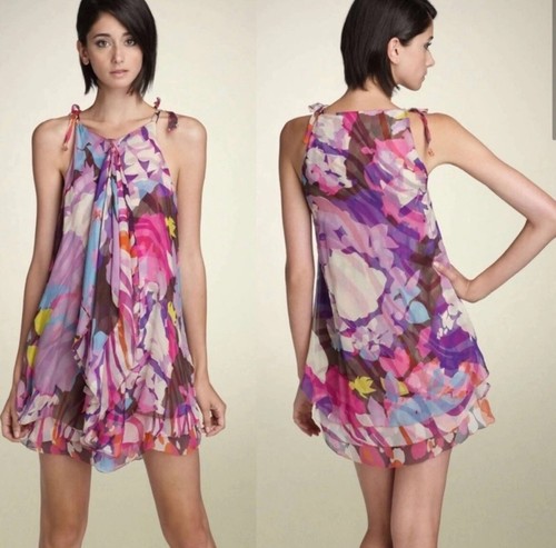 Diane Von Furstenberg Silk Chiffon Dress 0 Sleeveless Tie Straps Tiered Colorful - Picture 2 of 11
