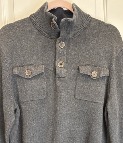 BANANA REPUBLIC Men’s Mock Neck Sweater Large Cotton Cozy Casual Preppy Gray - Picture 4 of 11