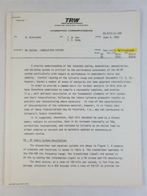 TRW MC Coding - Modulation System June 4, 1980