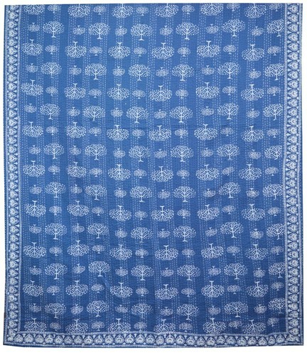 Indian Hand Block Blue Print Kantha Quilt Bedspread Bedding Blanket Throw Cotton - Picture 6 of 7