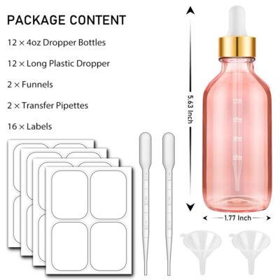Pink Dropper Bottles, Refillable Glass Tincture Bottles With Eye Droppers, Leakproof Essential