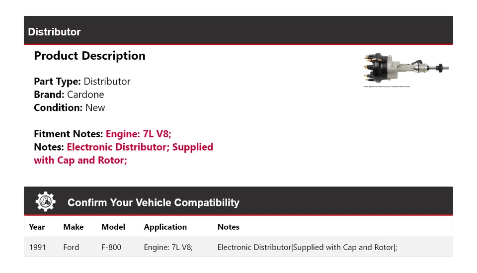 Дистрибьютор Cardone для 1991 Ford F-800 7 л V8 - Изображение 2 из 4