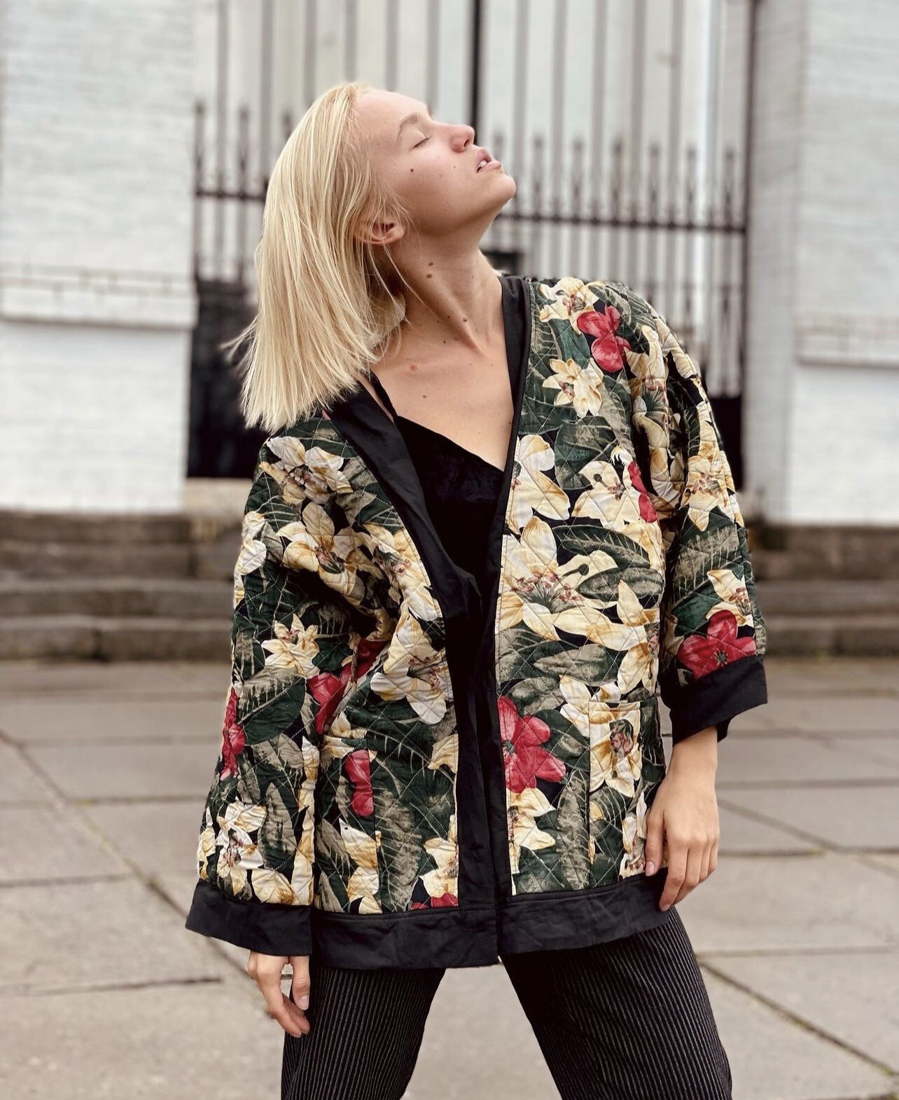 Vintage Cotton Quilted Jacket Kimono With Floral Lili… Gem