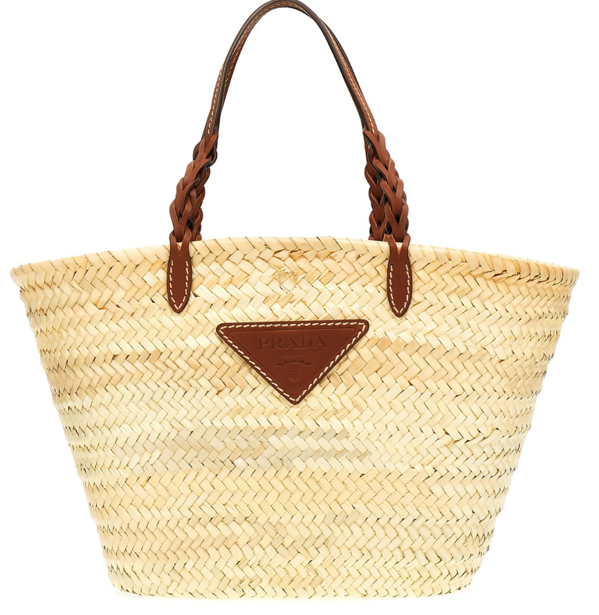 BRANDNEU PRADA Tasche Einkaufstasche Stroh Weiden Leder Korb