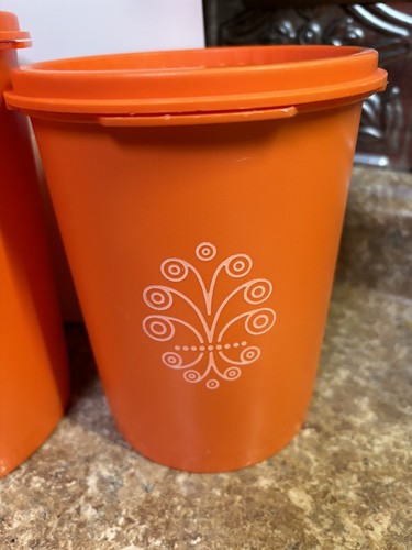 VTG Tupperware Canister Set-3 Harvest Orange Servalier 805 806 809 810 811 812 - Picture 4 of 15