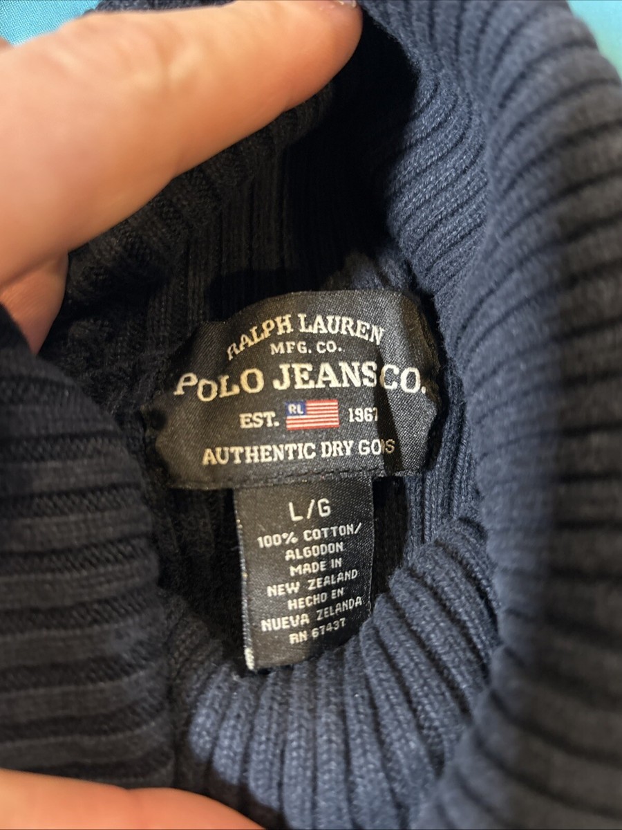 POLO JEANS CO.◆SWEATER FLAG/セーター/L/コットン/BLK Polo Jean Co Sweater Mens L Turtleneck Y2K Ribbed USA