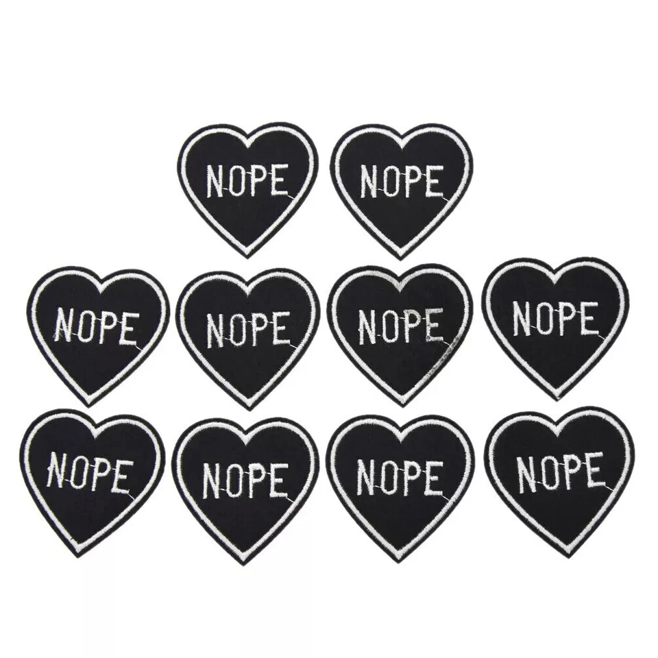 20x NOPE Heart Small Patch Embroidery Sew On Iron On Badge Fabric Craft Applique - Image 3 of 4