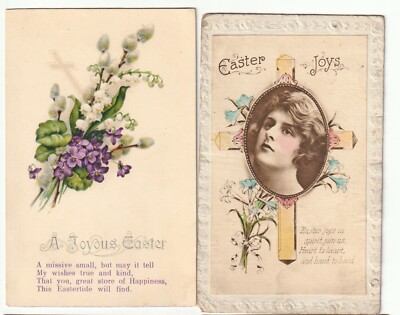 Zwei alte 20er Jahre Ostergrüße Postkarten - Osterfreuden + Ein fröhliches Ostern