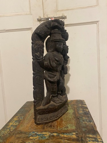 Antiguo Sur de la India Carro Madera Tallada Diosa Hindú Figura Panel Figura Antigua - Imagen 10 de 11