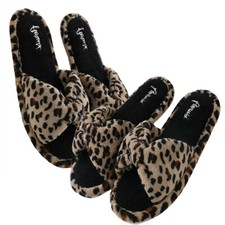 Women Fashion Bowknot Open Toe Leopard Slippers Spa Indoor Bedroom Soft Shoes