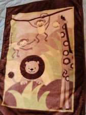 Lambs  Ivy Crib BABY BLANKET Monkey Lion Giraffe Brown Green 31x45 Plush