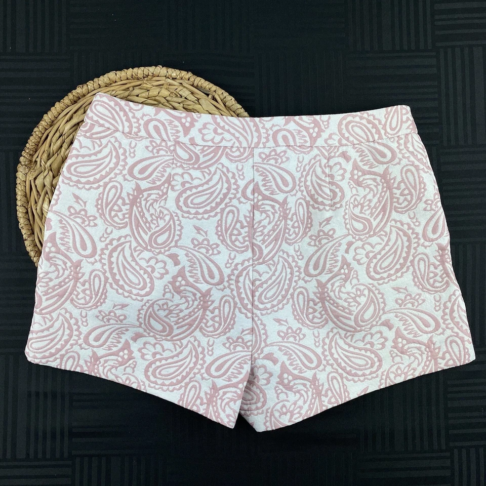 Pantalones Cortos de Vestido Victoria Beckham Para Mujer Talla 10 Rosa Blanco Brocado Paisley Plisado Foto 4 de 4