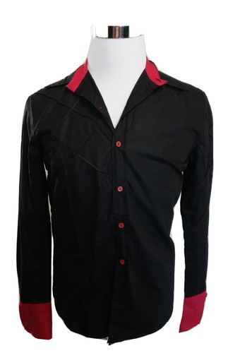 Mens CHILVARY Black & Red Button Down Long Sleeve Dress Shirt Size M *Brand New* - 第 1/12 張圖片