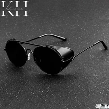 Vintage Retro Steampunk Sunglasses Side Shields Round Metal Glasses Mens Womens