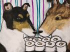 Smooth Collie Hoarding Toilet Paper Aceo Collectible Dog Art Card 2.5 x 3.5