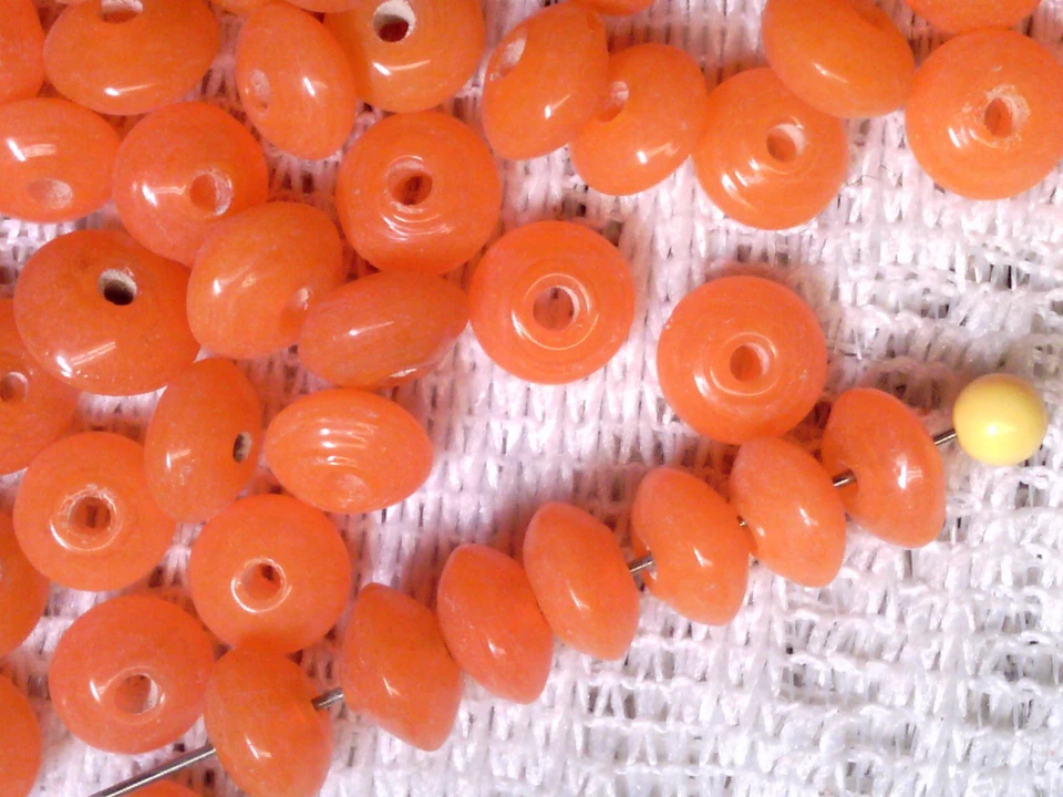 Vtg 100 OPAL CORAL RONDELLE BOTTLE RUSTIC GLASS BEADS 7X4mm #080818g - Image 2 of 3