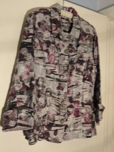 Chico's Linen Jacket Misses XL Gray Silver Purple Black Pockets Chicos Size 3 - Picture 5 of 6
