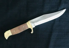 Hunting Knife Fixed Blade Stainless Steel - Brass & Wood Handle Pakistan Vintage