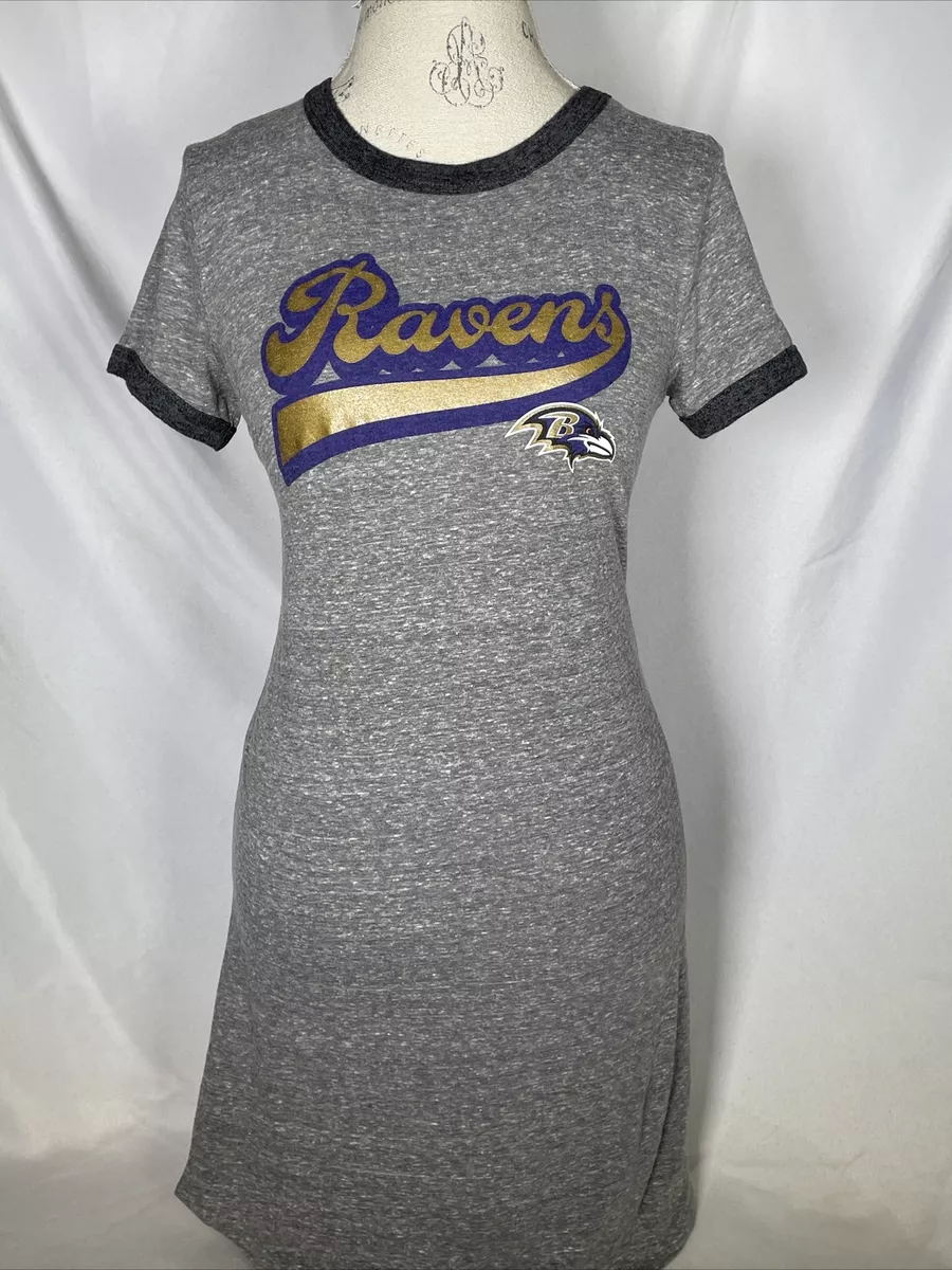 Baltimore Ravens NFL Fanatics Women s Heathered Gray T Shirt Dress Size SMALL