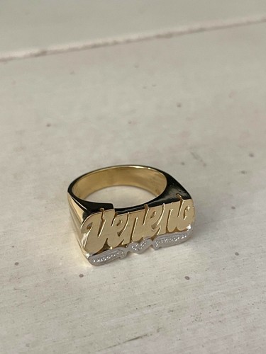 Personalized Name Ring in Real 14K Real Gold with Heart Tail Design - Picture 1 of 5