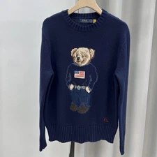 Polo Bear Dark BLUE Ralph Lauren cotton Knit Sweater Jumper size S