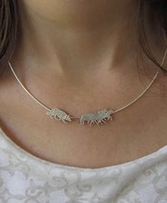 Collana collie e pecore border funzionante ciondolo argento sterling 925 massiccio