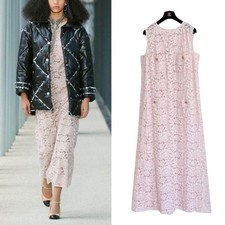 New CHANEL 22A Lace Dress Pale Pink Long Angora Blend Size 44 Tags SR2177