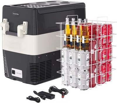 52QT 12V Portable Refrigerator, Car Fridge Freezer w Dual Zone & Insulated Cover