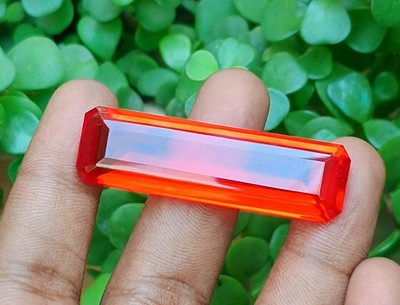 Certified 80 Carat Red Orange Topaz Baguette Cut Flawless Loose Stone Rare Find