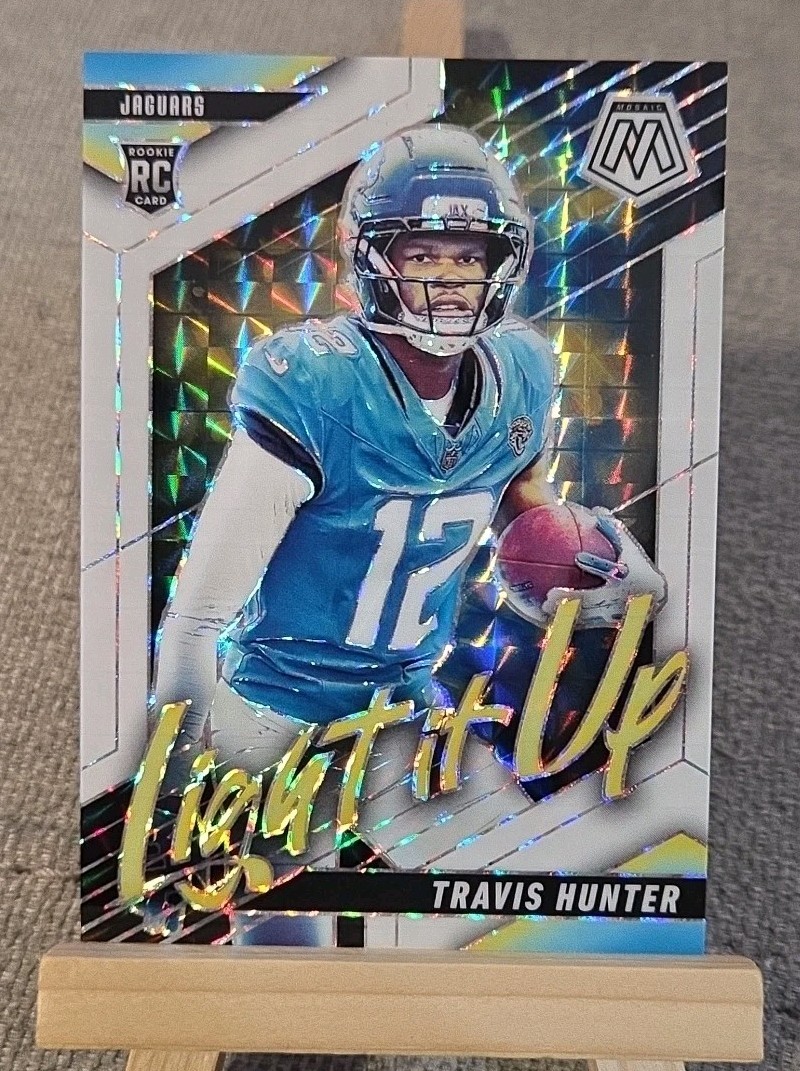 Travis Hunter RC- 2025 Panini Mosaic White Prizm Light It Up 16/25- Jaguars