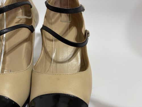 Vtg Chanel Beige 3 Strap Logo Button Heels 36 - Picture 14 of 16