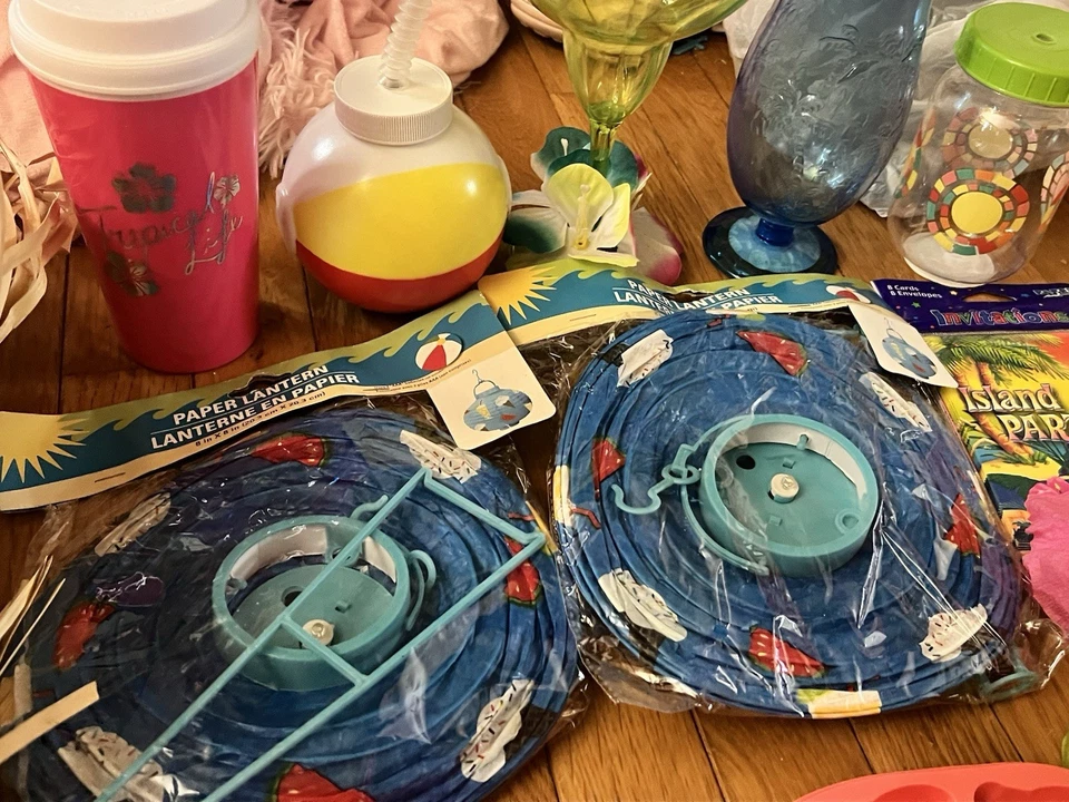 Разное Товары для гавайской/луау вечеринки/бассейна, 16 шт., соломенная шляпа, чашки, лей, фонари - Изображение 4 из 4