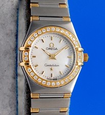 Ladies Omega Constellation 18K Gold SS Watch - White MOP Dial - Diamonds 1367.70