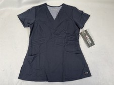 Greys Anatomy Barco Scrubs 3PKT Stylized Princess V Neck Top Womens S Steel NWT