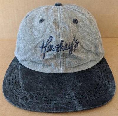 Hershey's Baseball Cap Hat Adjustable Embroidered Faded Washed Look Beige/Black