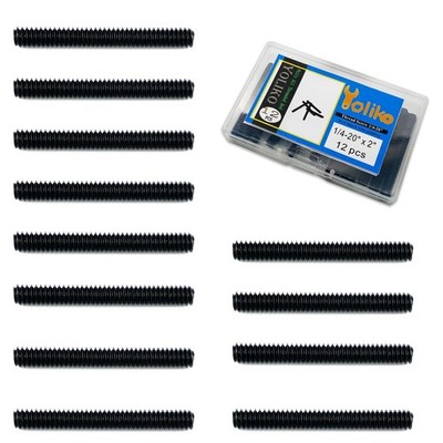 12pcs Black Zinc Fully All Threaded Rod Carbon Steel Long Thread Screw 1/4x2 ...