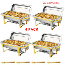4X Chafing Dish Starter Set Buffet Speisewärmer Warmhaltebehälter + Küchenzangen