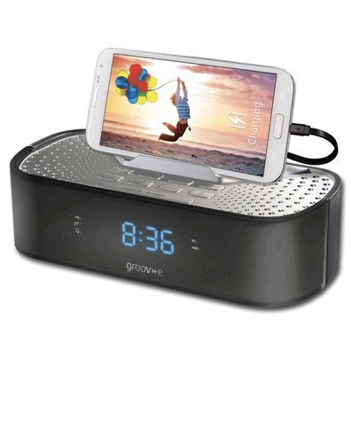 ⏰️Groov-e Time Curve Radiowecker mit USB-Ladestation - Schwarz 🔊