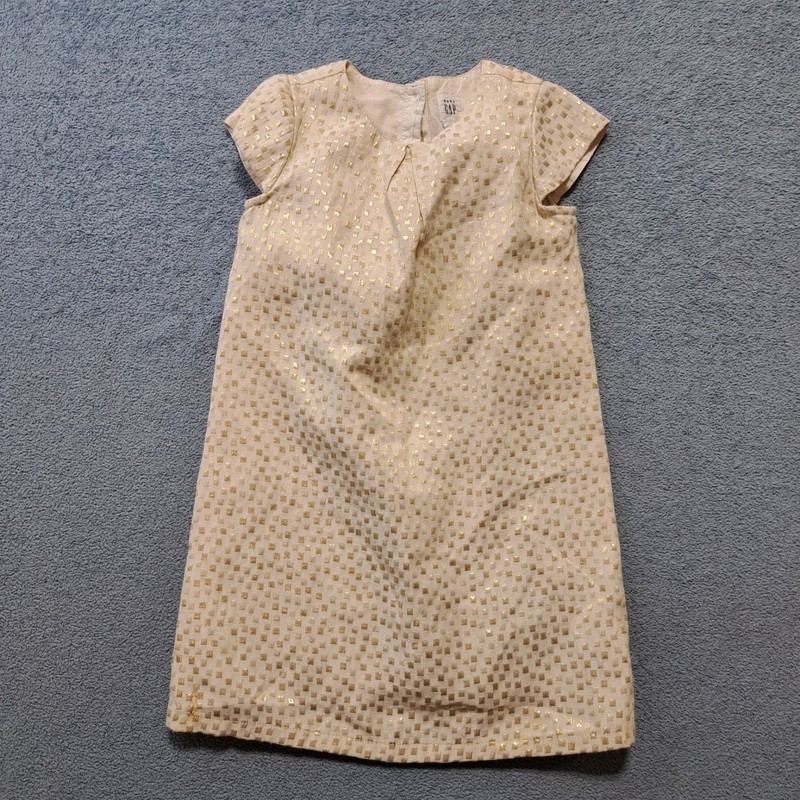 Gap Kids Girls Gold Metallic Short Cap Sleeve Shift Dress Sz 5 Years Round Neck