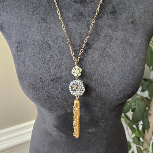 Damen Strass goldfarben Tussle Kugel Kugel Anhänger Halskette mit Karabinerverschluss - Bild 1 von 5