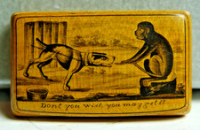 VERY RARE MAUCHLINE WARE SNUFF BOX MONKEY & DOG 1800s - VERY UNUSUAL RARE L@@K