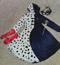 Girls Sz. 6-8T Cruella Spots Costume, Gloves, Mask, Worn Once