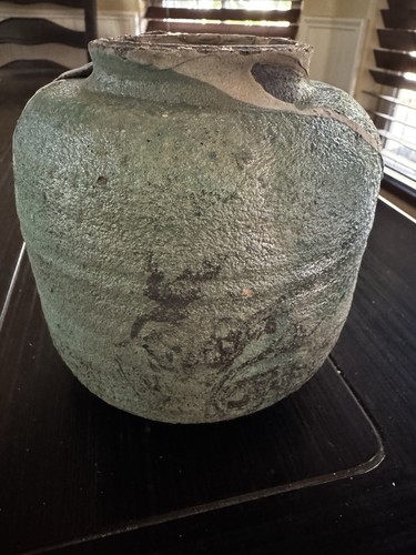 WILLIAMS Signed Raku Vase Studio Art Lizard Details Green & Yellow 5.5" - Picture 4 of 11