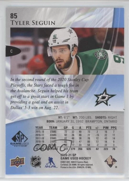 2020-21 Upper Deck SP Game Used Blue Burst /165 Tyler Seguin #85 - Image 2 of 2