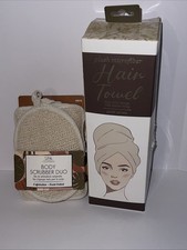 Spa Solutions Body Scrubber Duo Exfoliating Cleansing With Hair Towel
