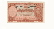 1939  Australia 10 Shillings Banknote - R12 - Sheehan/MacFarlane - VG - # 35891