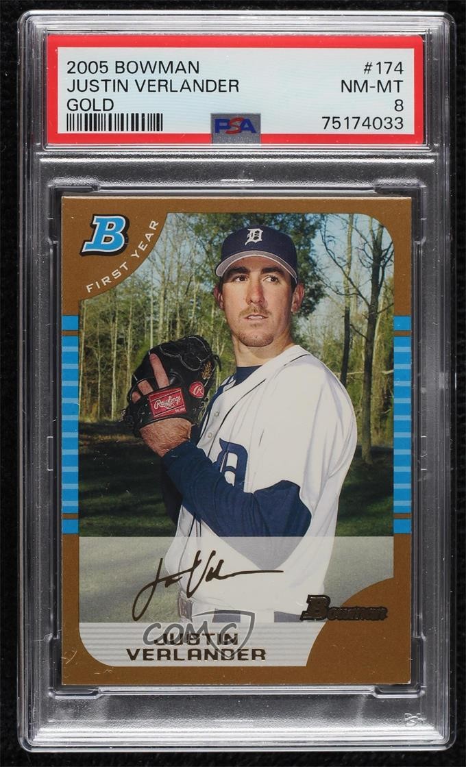 2005 Bowman First Year Gold Justin Verlander #174 PSA 8 Rookie RC 19x5