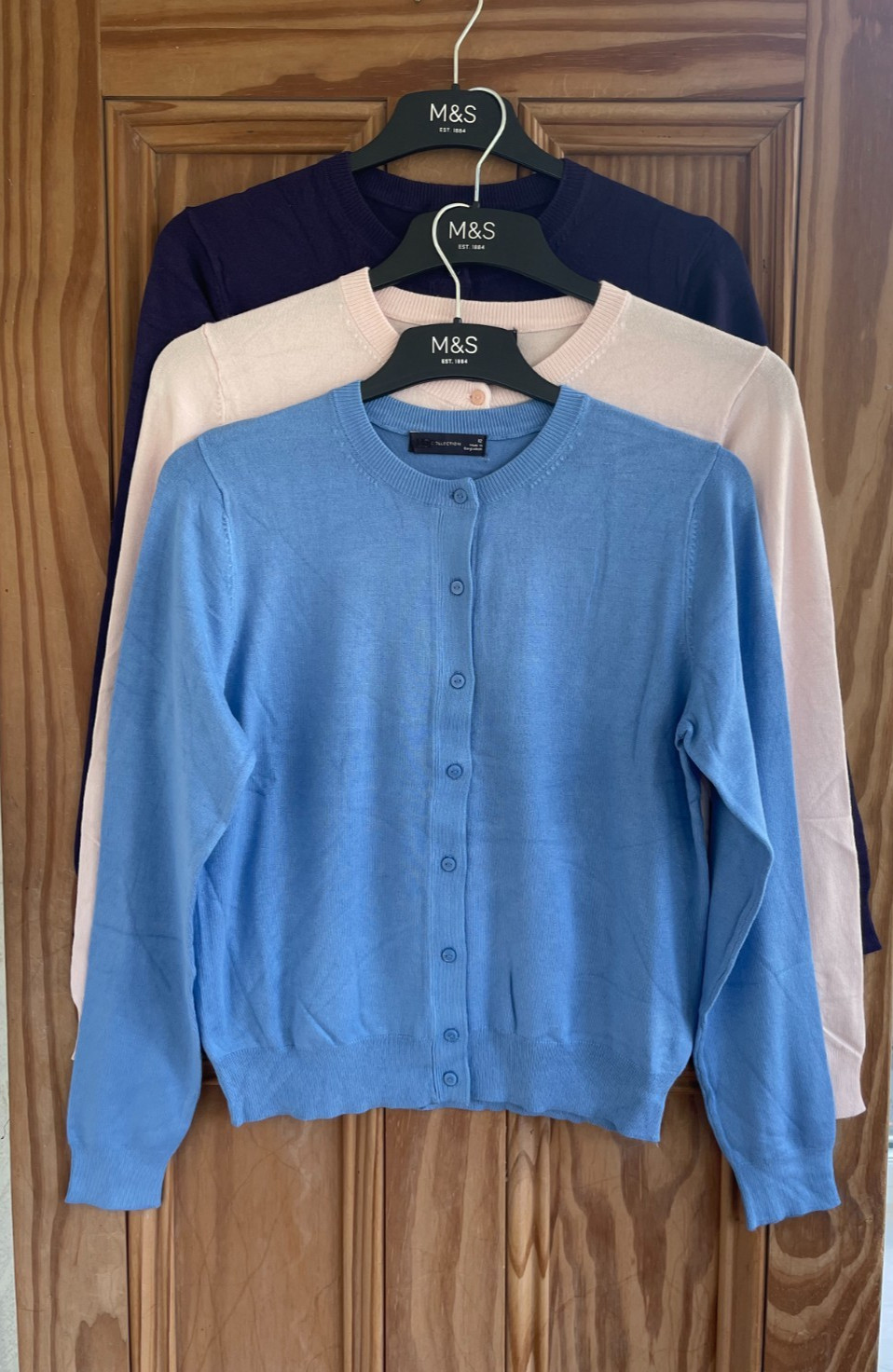 Ex M&S Collection New Crew Neck Button Cardigan Top Pink Blue Purple Size 8 - 24