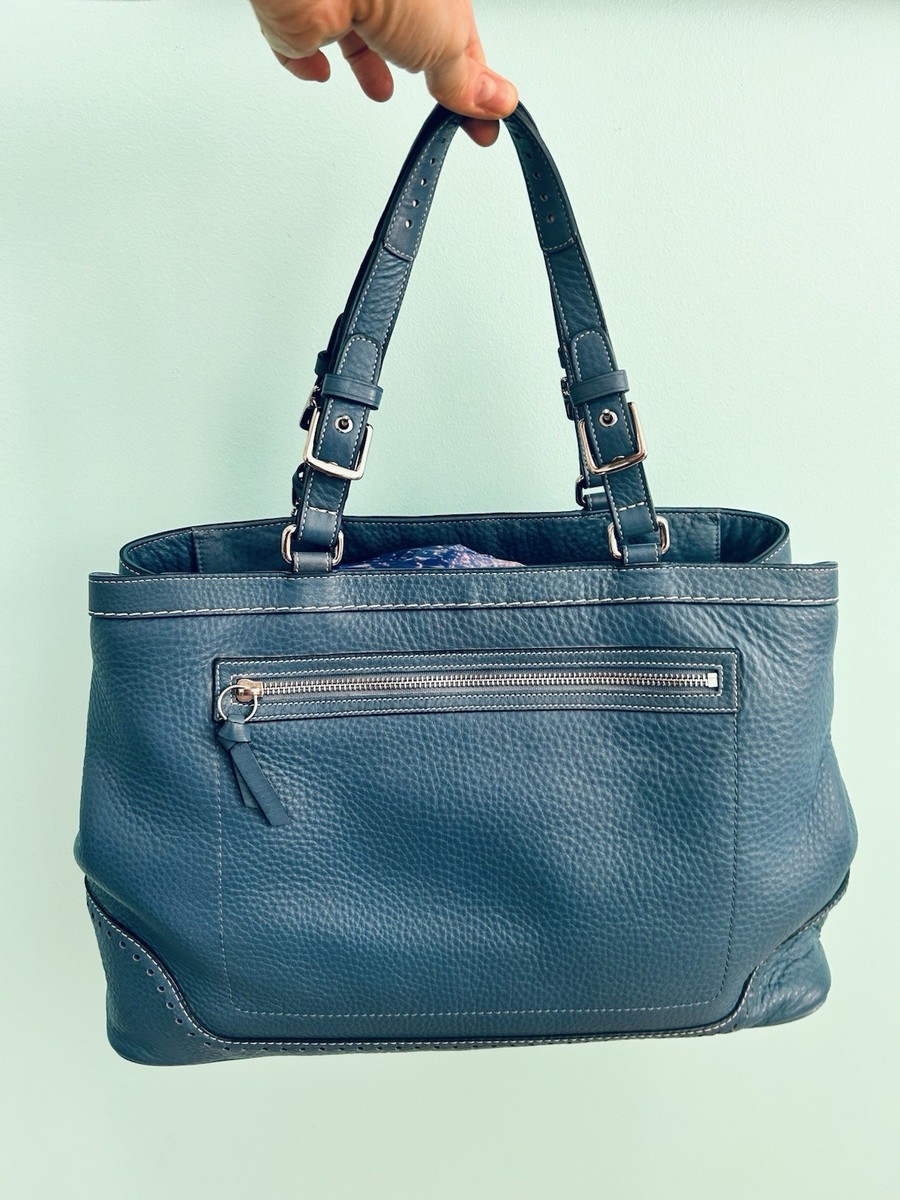 Vintage Coach Hamptons Blue Pebbled Leather Carryall Tote Bag